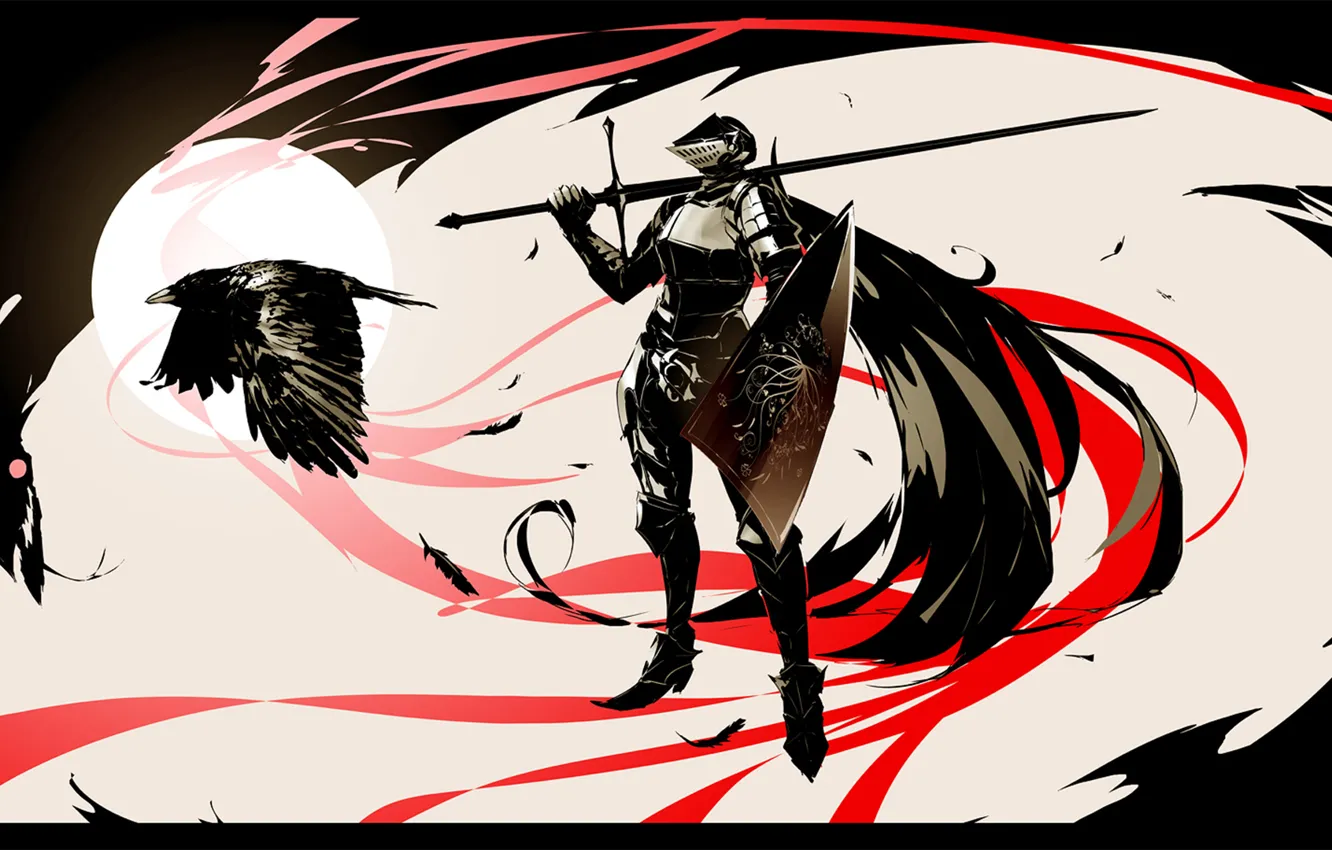 Photo wallpaper darkness, sword, warrior, helmet, shield, knight, Raven, armor