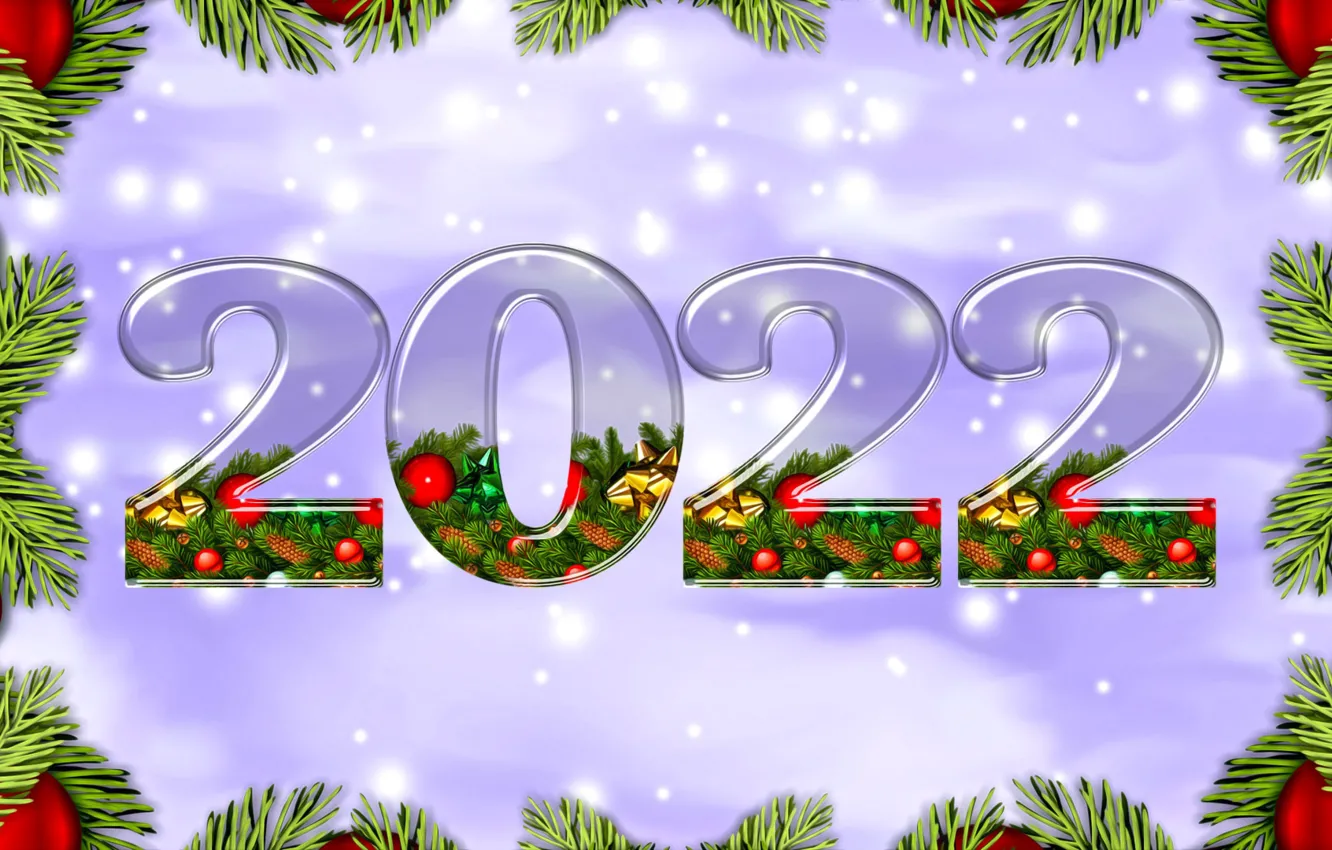 Photo wallpaper data, Bombki, Twigs, New Year, 2022