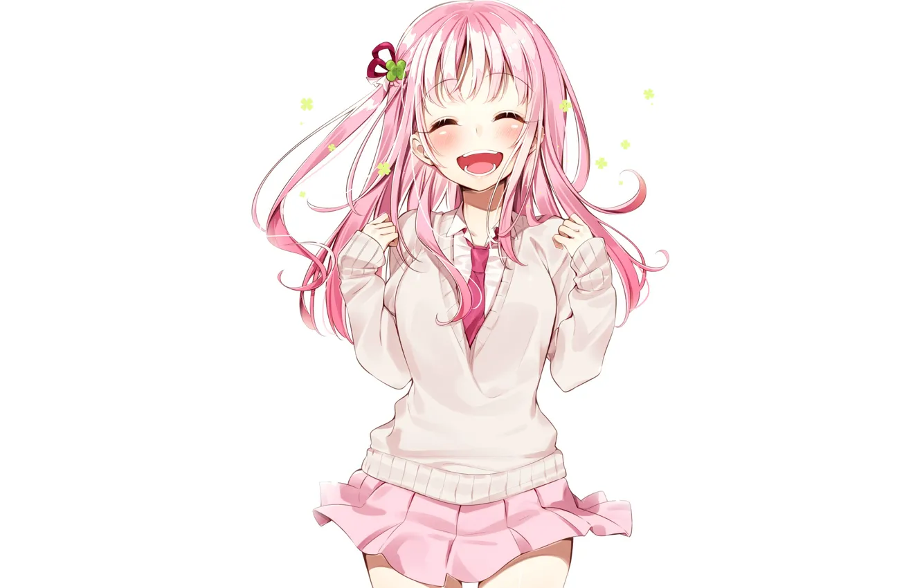 Photo wallpaper girl, white background, pink hair