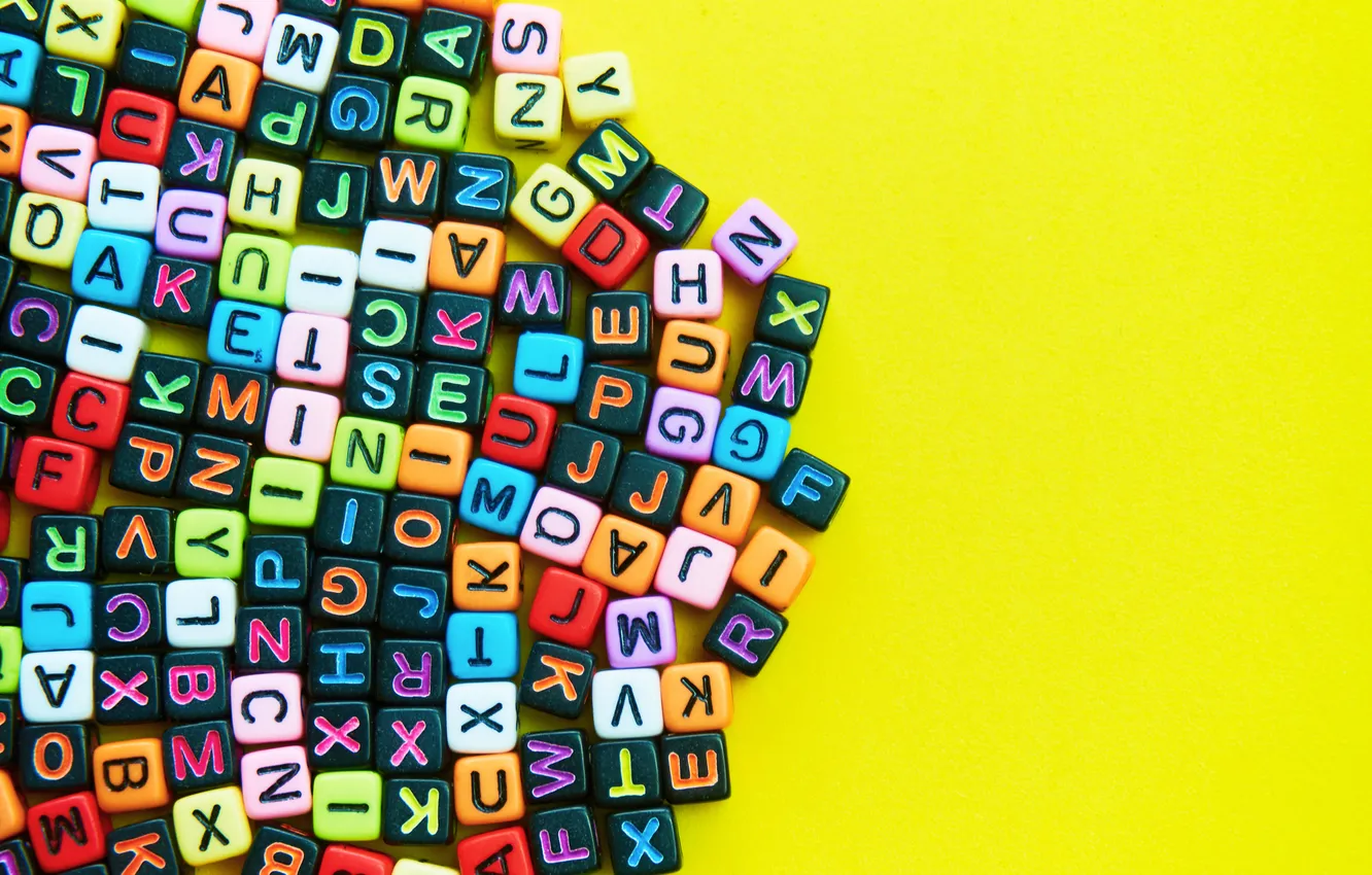 Photo wallpaper letters, yellow background, DICE, quantity