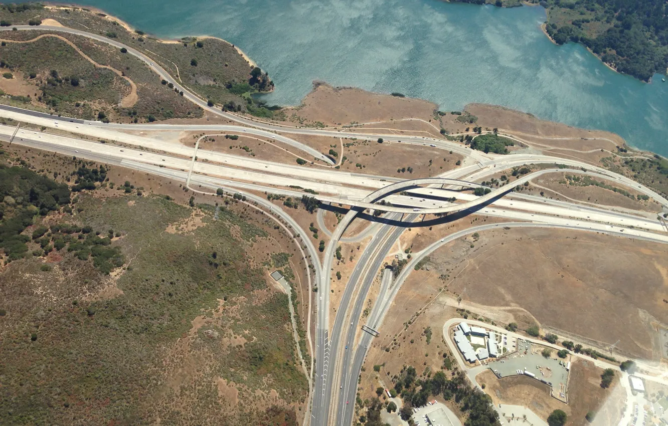 Photo wallpaper water, roads, turn, height, Bond, exit, intersection, Above