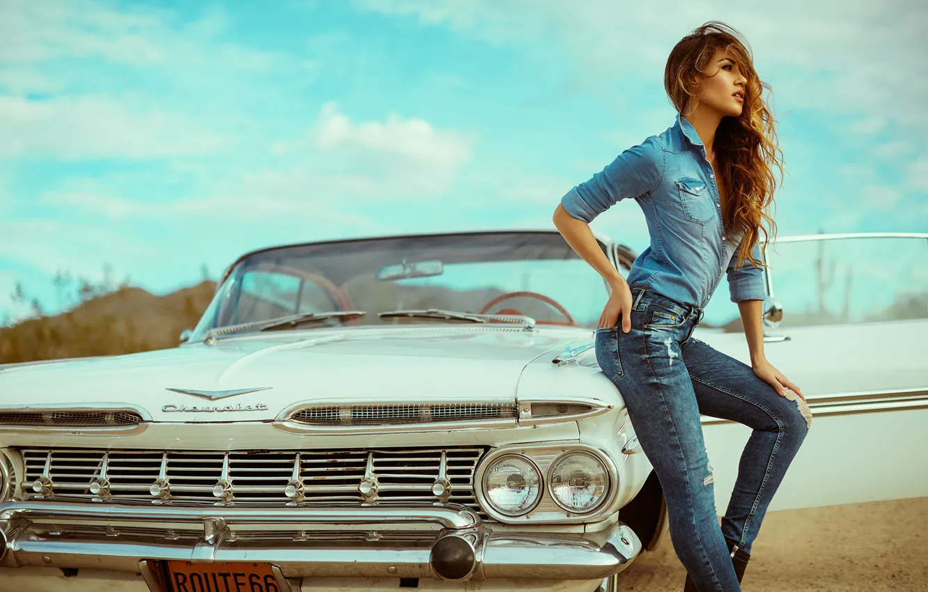 Photo wallpaper girl, style, retro, Chevrolet Impala, DEREK HEISLER