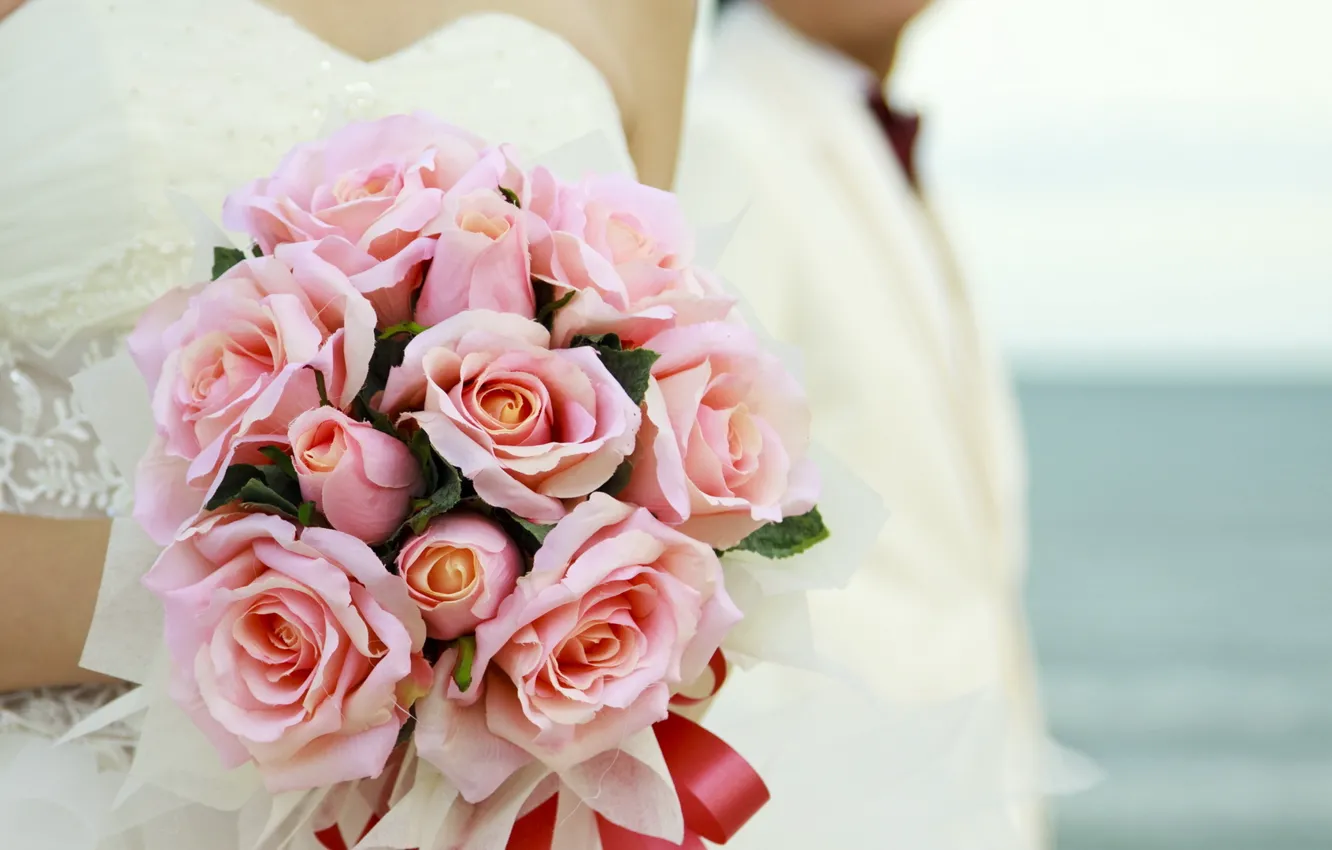 Photo wallpaper flowers, roses, bouquet, wedding