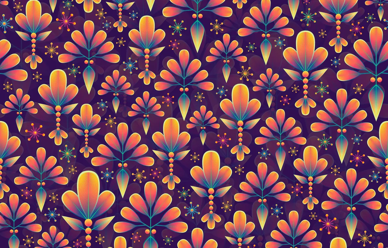 Photo wallpaper leaves, snowflakes, background, graphics, texture, digital art, flora