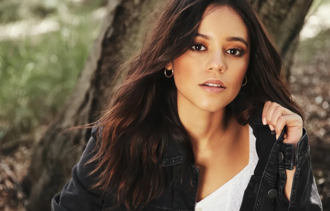 Photo wallpaper look, pose, makeup, actress, jacket, Jenna Ortega, Jenna Ortega