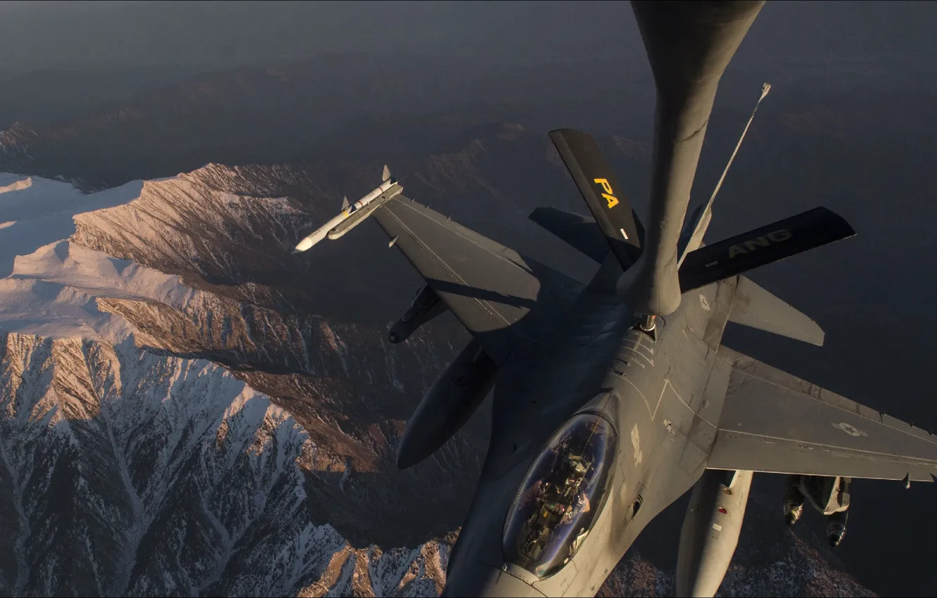 Photo wallpaper sky, F-16, aviation, Weapon, arm, slow