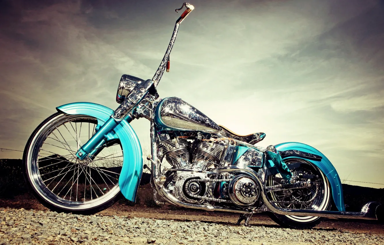 Photo wallpaper Harley-Davidson, Chrome, Motorcycle, Bagger, Classic bike