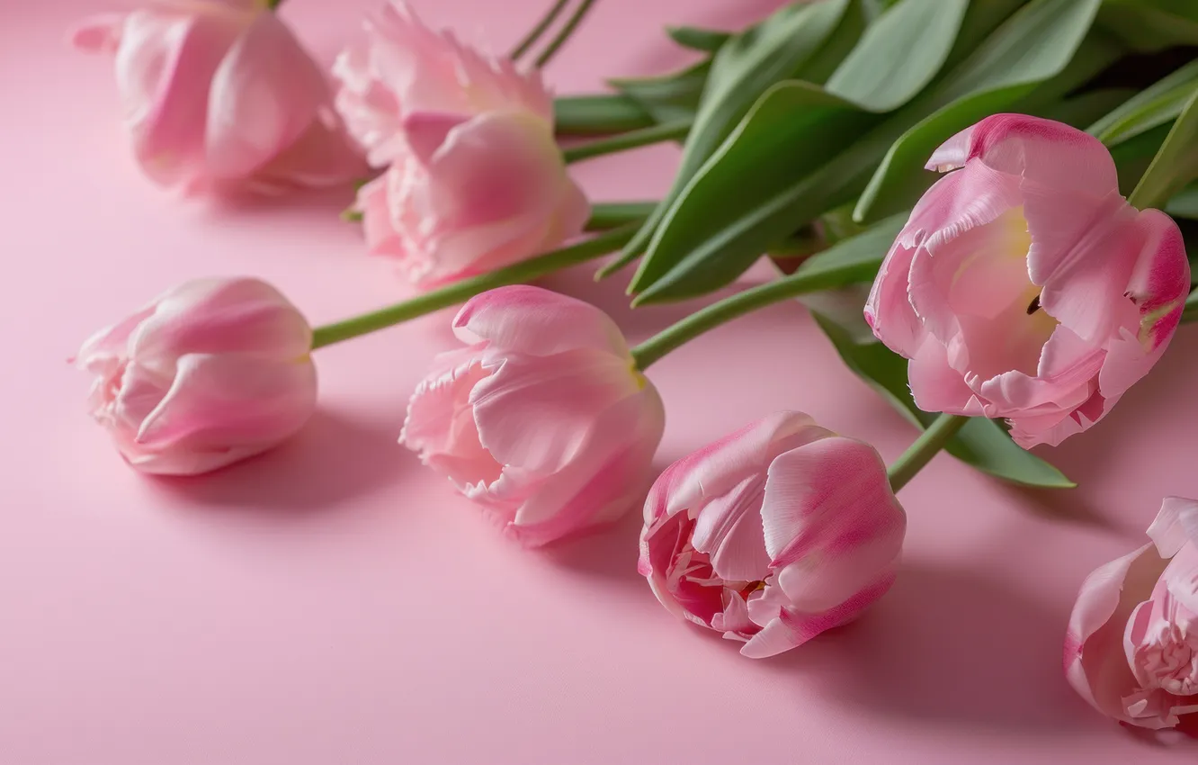 Photo wallpaper flowers, holiday, bouquet, spring, tulips, March 8, AI art, universal holiday background