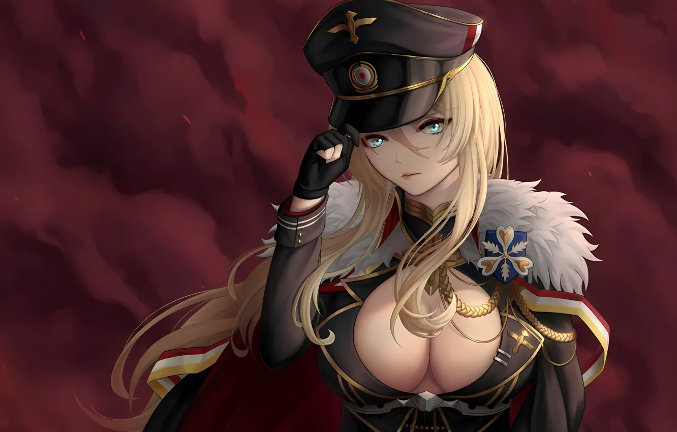 Photo wallpaper girl, sexy, cleavage, green eyes, long hair, boobs, anime, beautiful