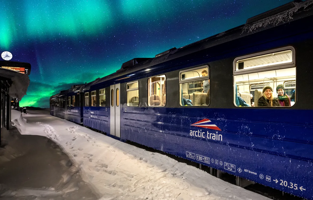 Photo wallpaper Winter, Snow, Train, Norway, Norway, The Arctic Train, Arctic Train, Northernmost railway