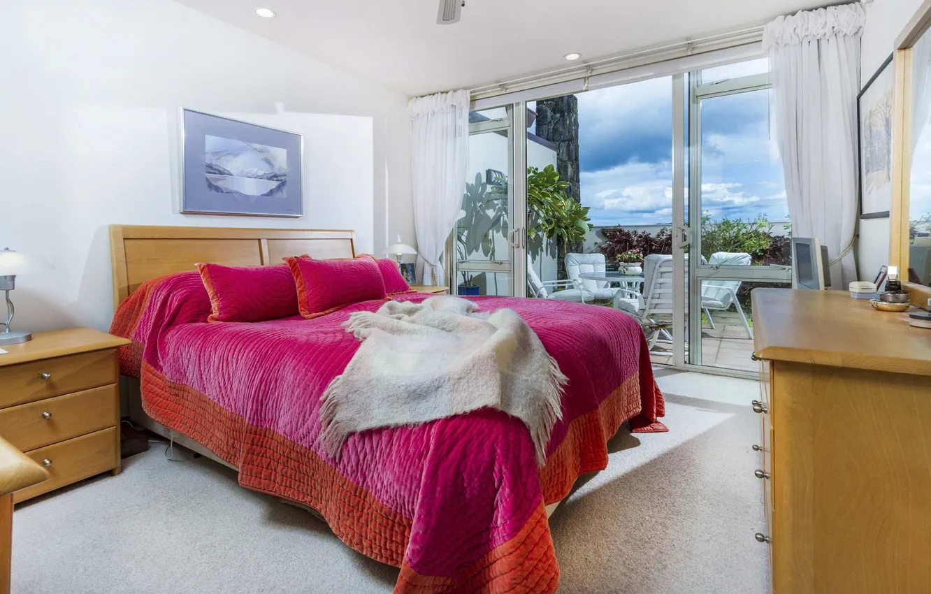 Photo wallpaper design, style, room, interior, New Zealand, Auckland, bedroom, terrace