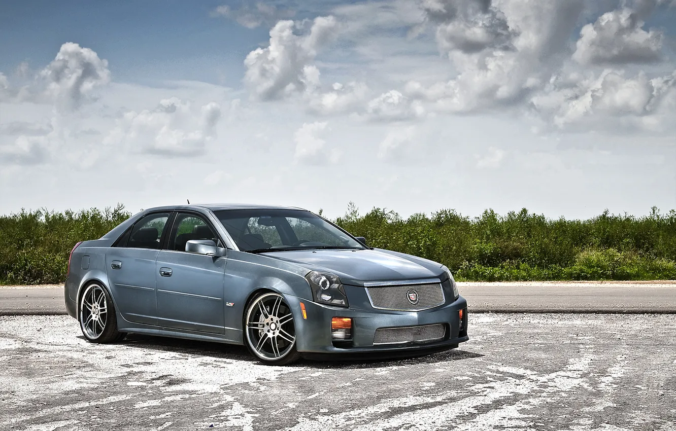 Photo wallpaper the sky, asphalt, clouds, Cadillac, CTS, Cadillac