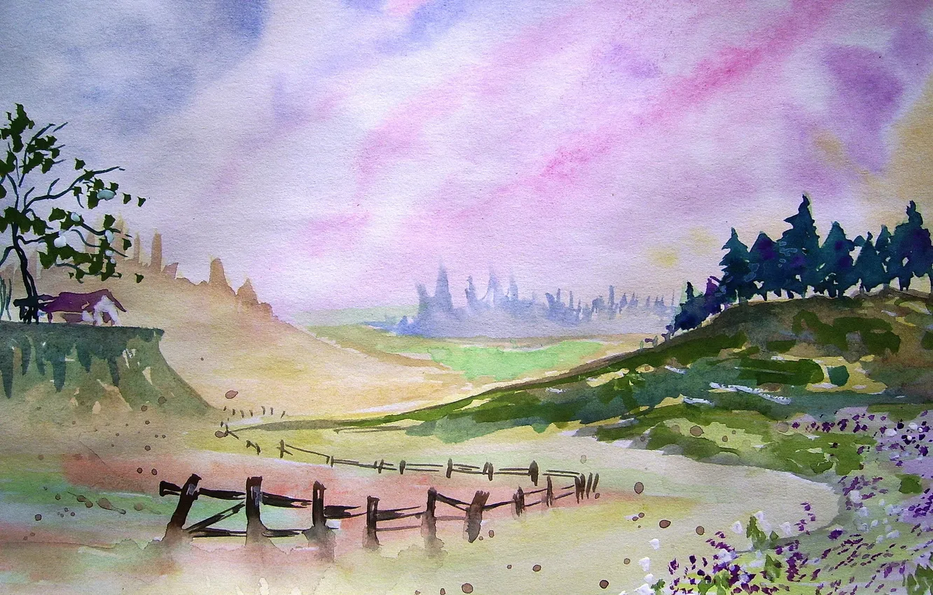 Photo wallpaper landscape, picture, watercolor