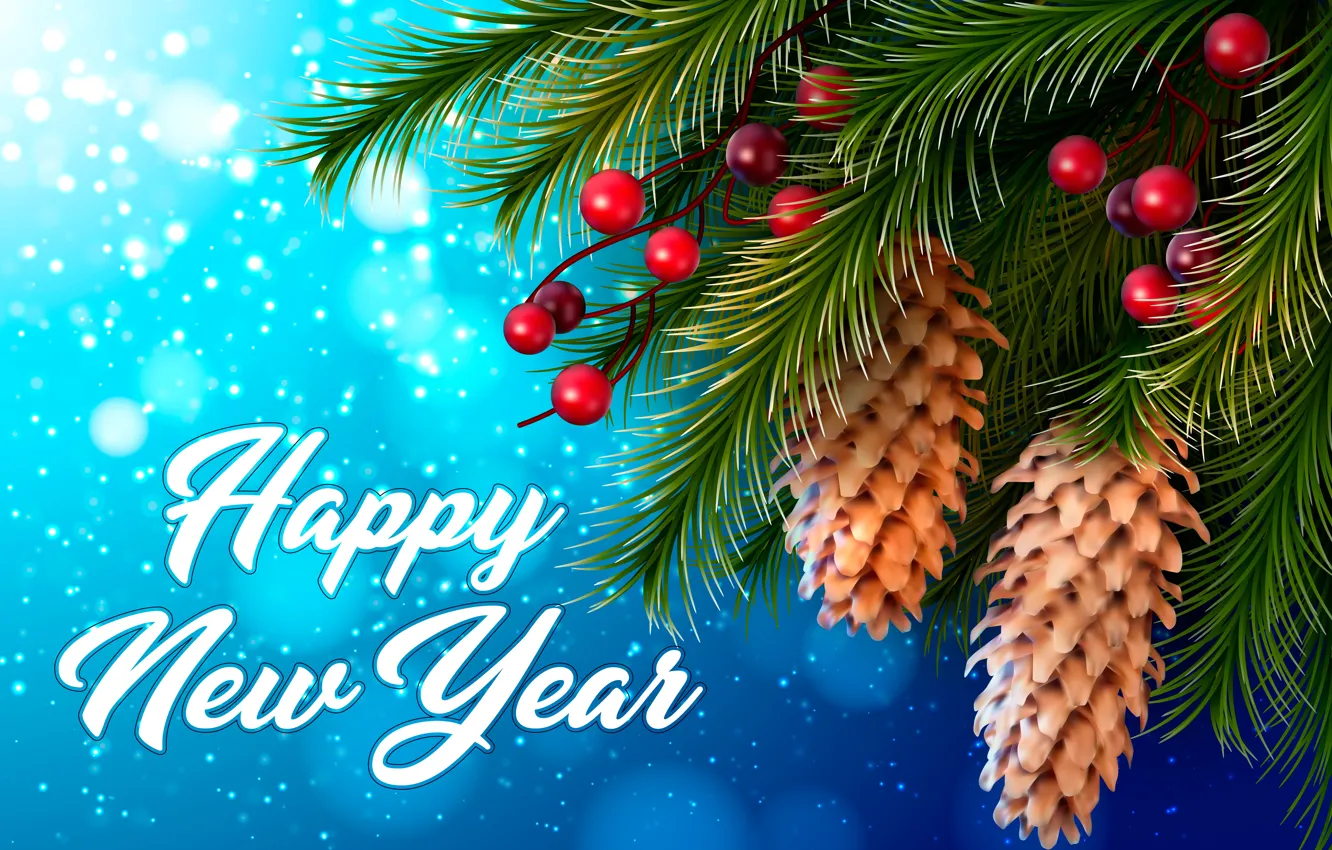 Photo wallpaper snowflakes, branches, red, glare, berries, background, holiday, the inscription