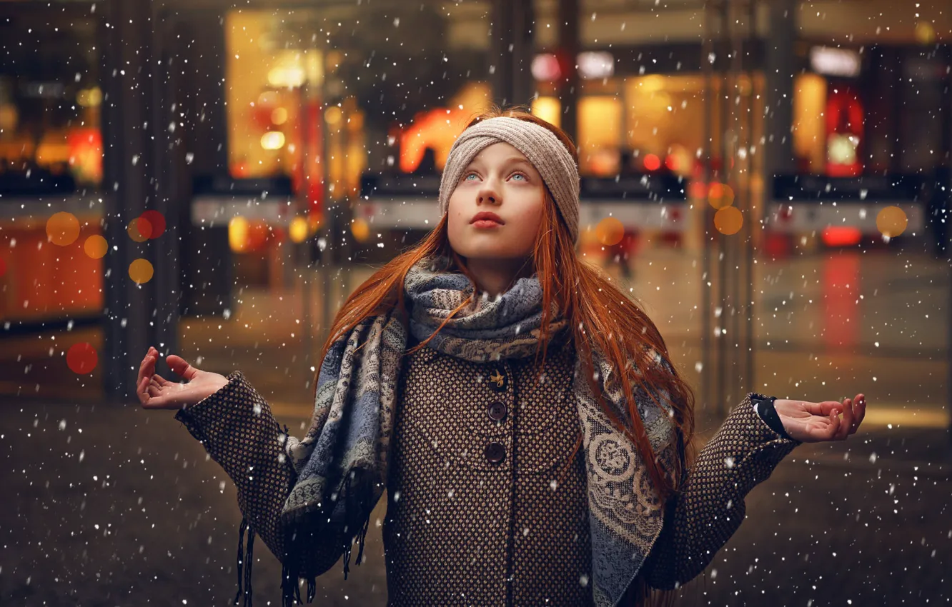 Photo wallpaper snow, girl, redhead, coat, j e t t e, Ahmed Hanjoul