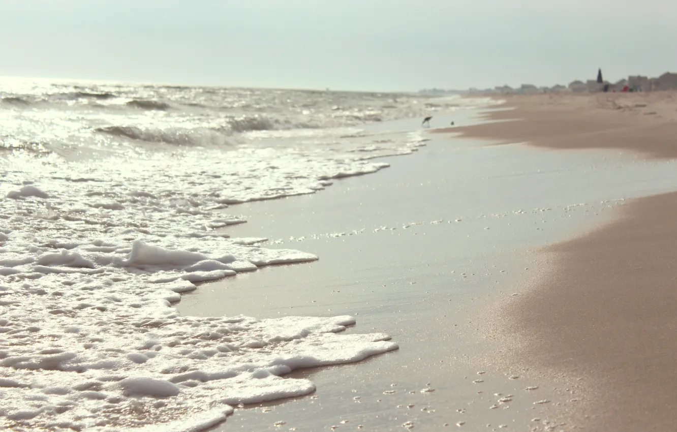 Photo wallpaper sand, wave, beach, foam, the ocean, beach, sand, blue ocean