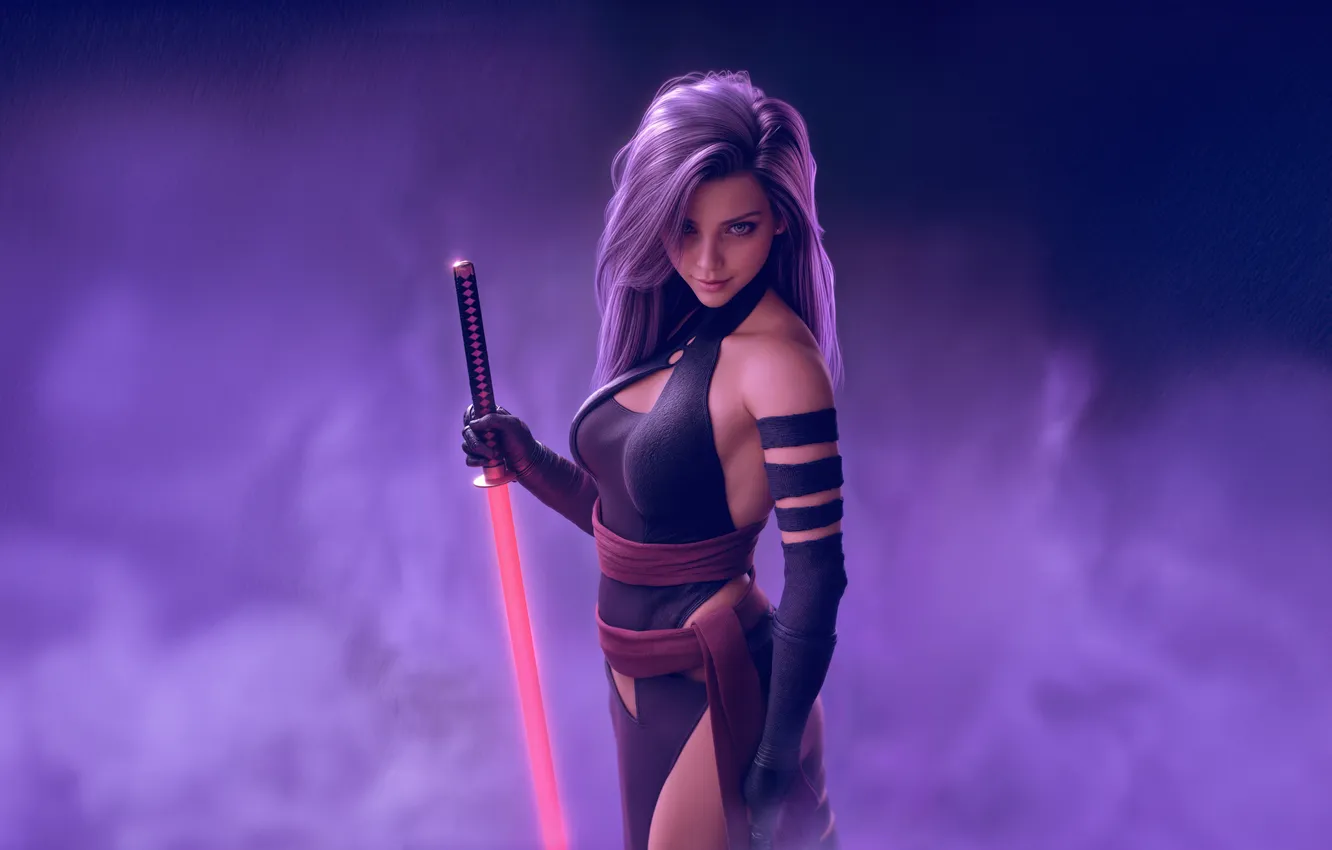Photo wallpaper Psylocke, Strikes, superheroine