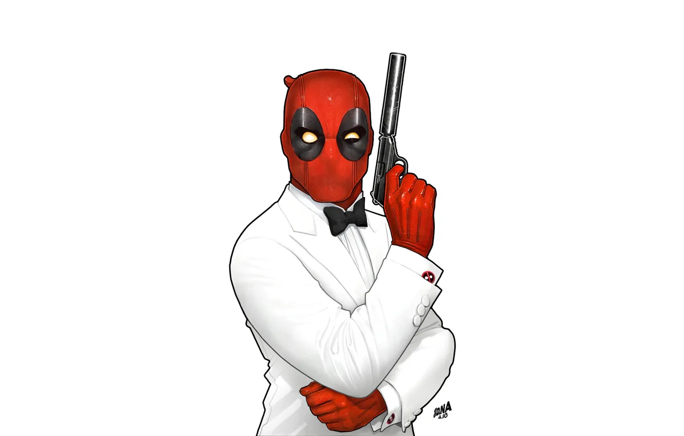 Photo wallpaper gun, figure, minimalism, mask, art, art, Deadpool, Marvel