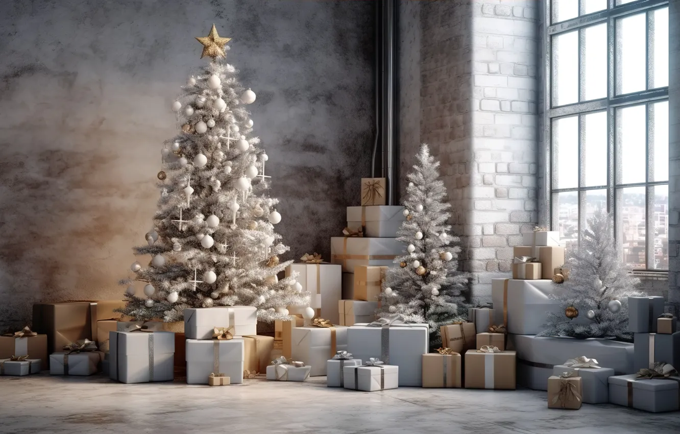 Photo wallpaper decoration, gift, balls, tree, new year, Christmas, Christmas, balls