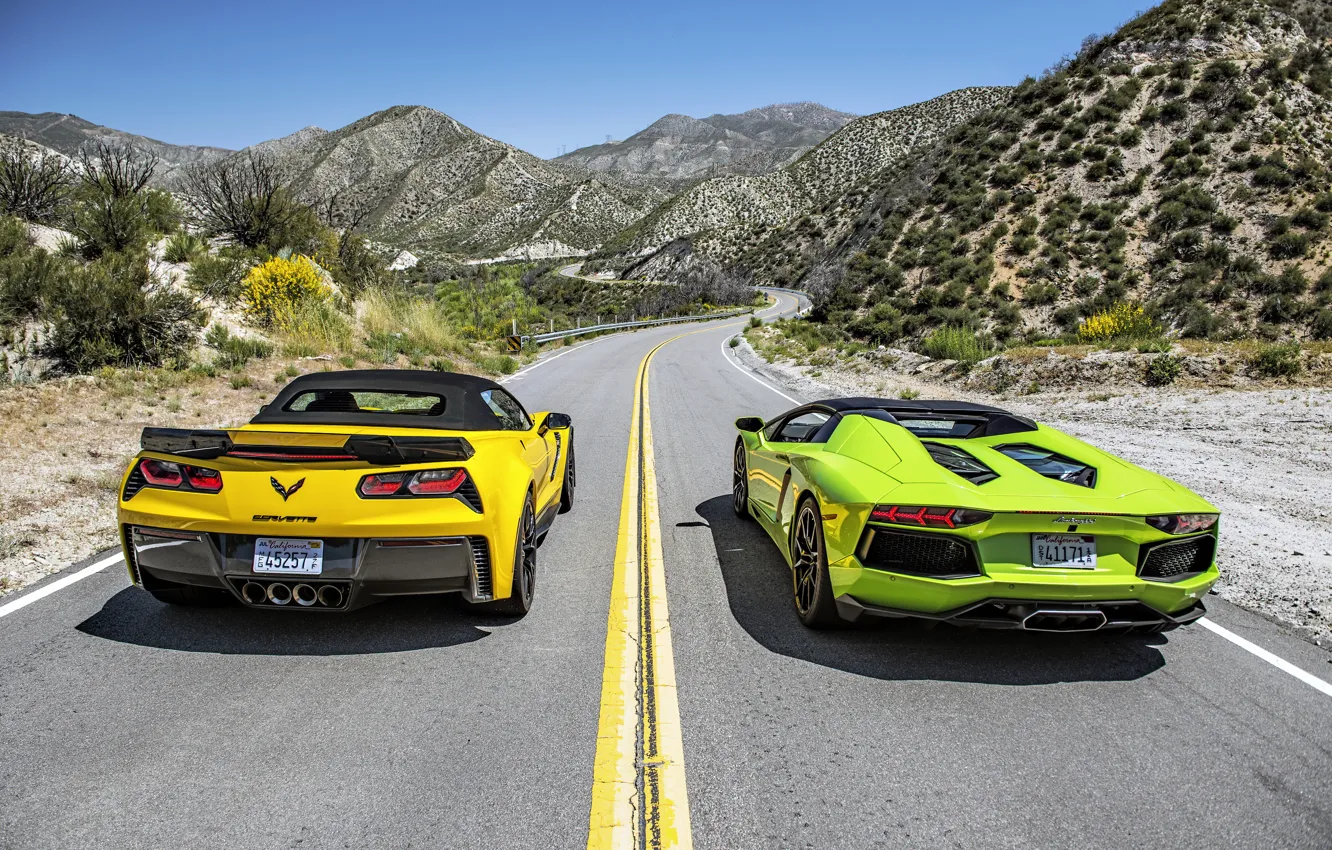 Photo wallpaper Lamborghini, Z06, Corvette, Chevrolet, supercar, convertible, Chevrolet, Lamborghini
