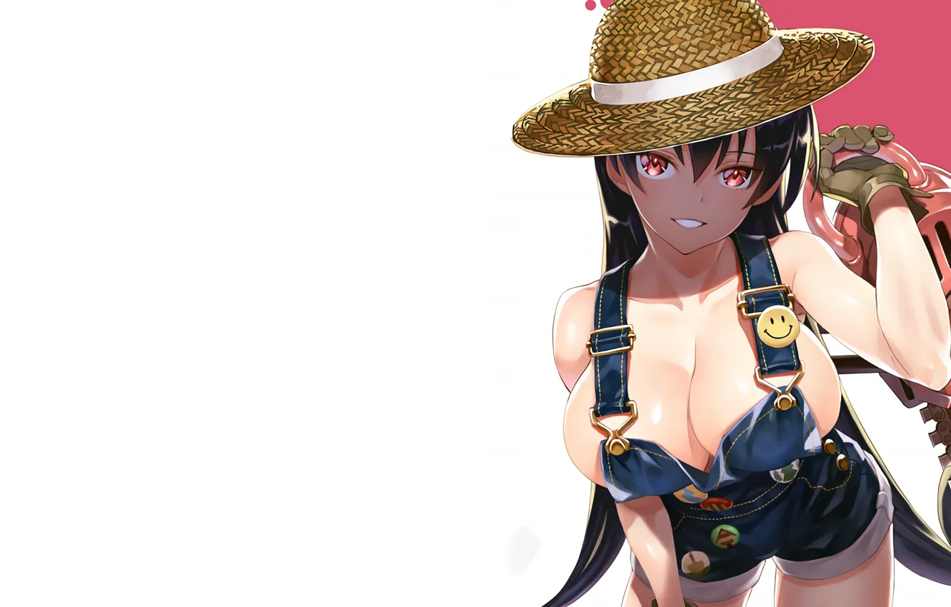 Photo wallpaper girl, sexy, cleavage, long hair, hat, boobs, anime, beautiful