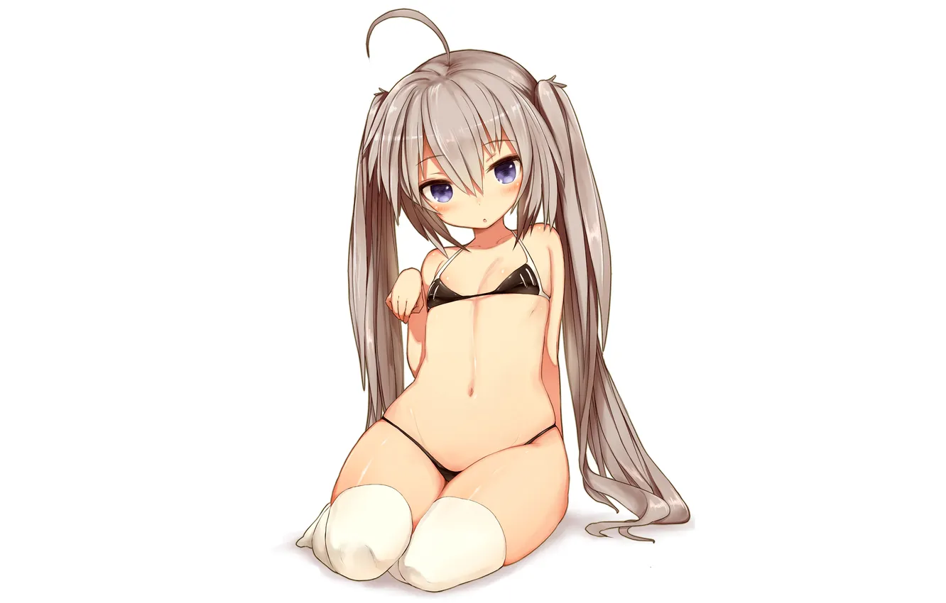 Photo wallpaper girl, sexy, cleavage, thighhighs, long hair, legs, boobs, anime