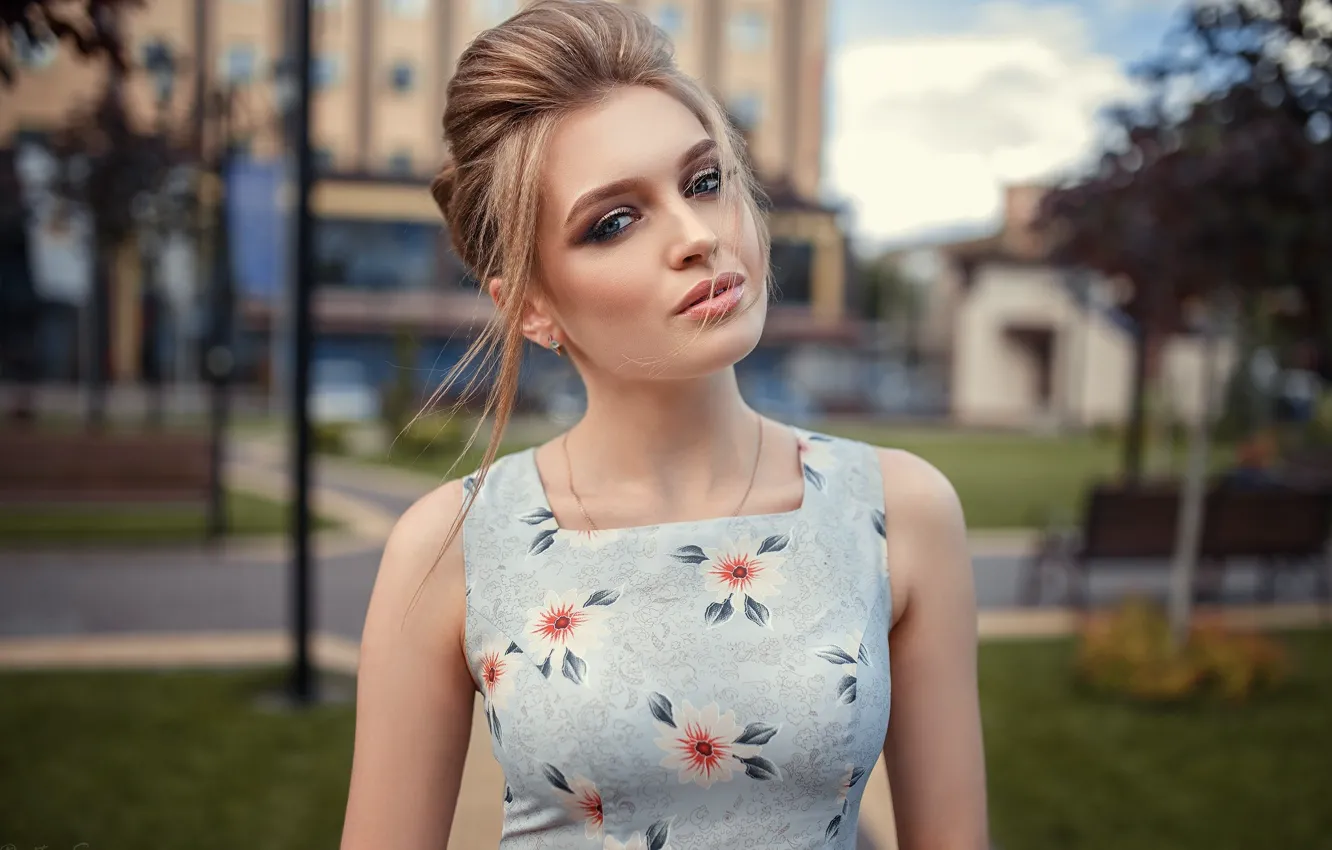 Photo wallpaper look, pose, model, portrait, makeup, dress, hairstyle, beauty