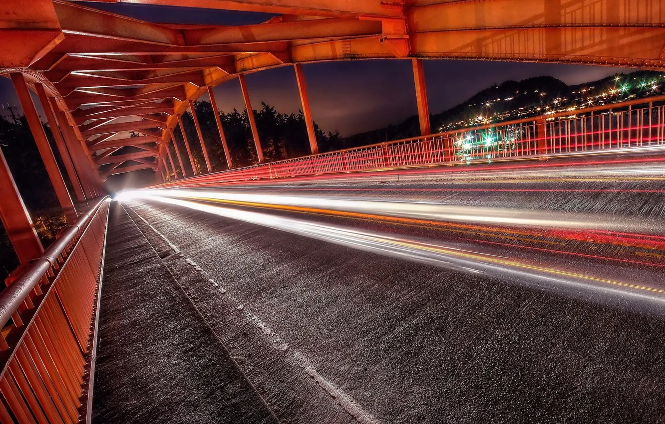 Photo wallpaper night, bridge, the city