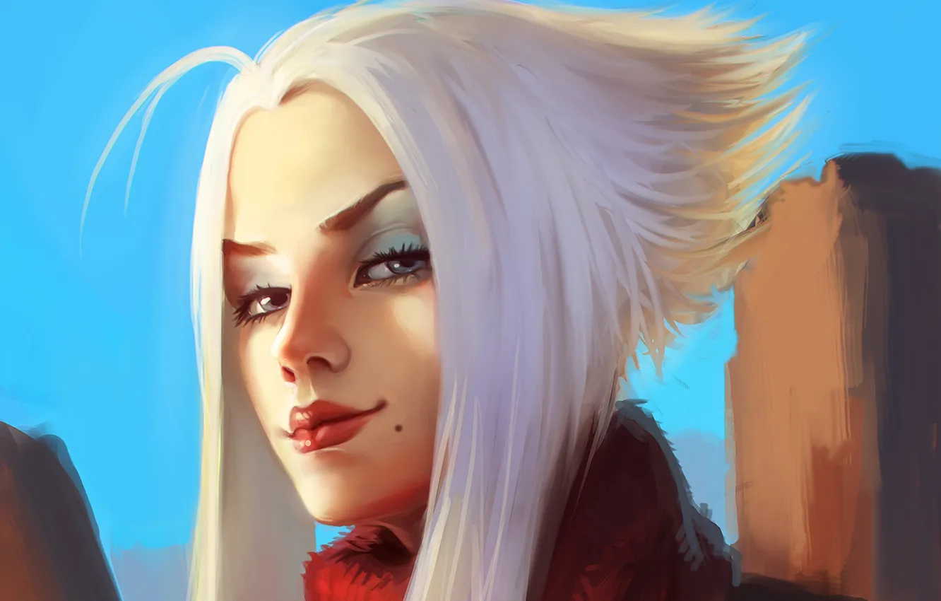 Photo wallpaper look, girl, face, hair, scarf, art, hairstyle, mole