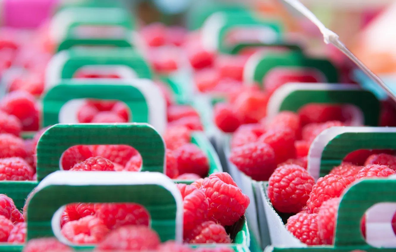 Photo wallpaper macro, berries, raspberry