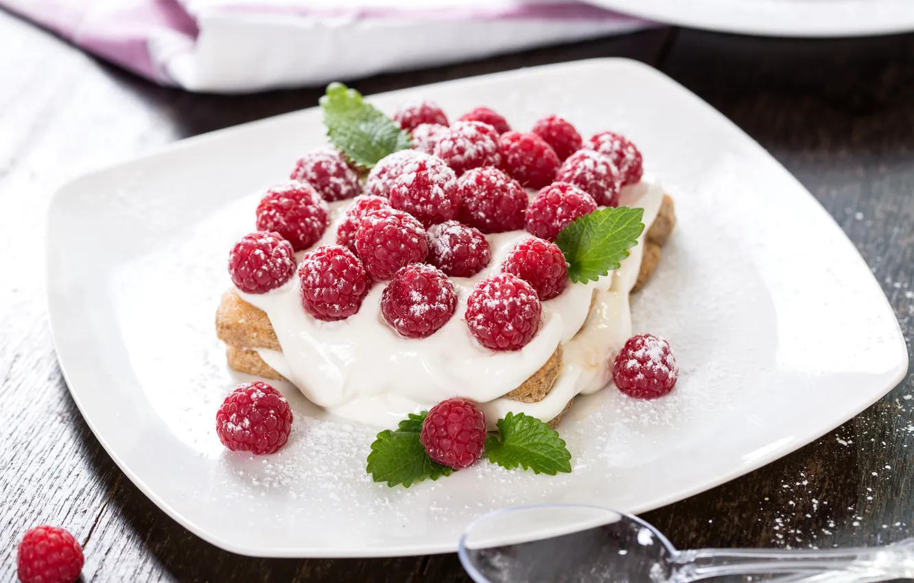Photo wallpaper berries, raspberry, cake, cream, dessert, sweet