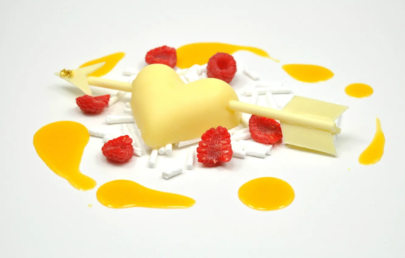 Photo wallpaper white, raspberry, chocolate, ice cream, arrow, heart, dessert