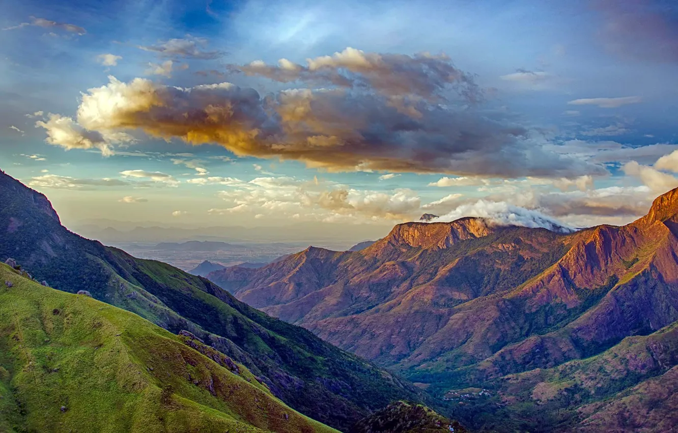 Photo wallpaper clouds, valley, India, Kerala, mountain Munnar