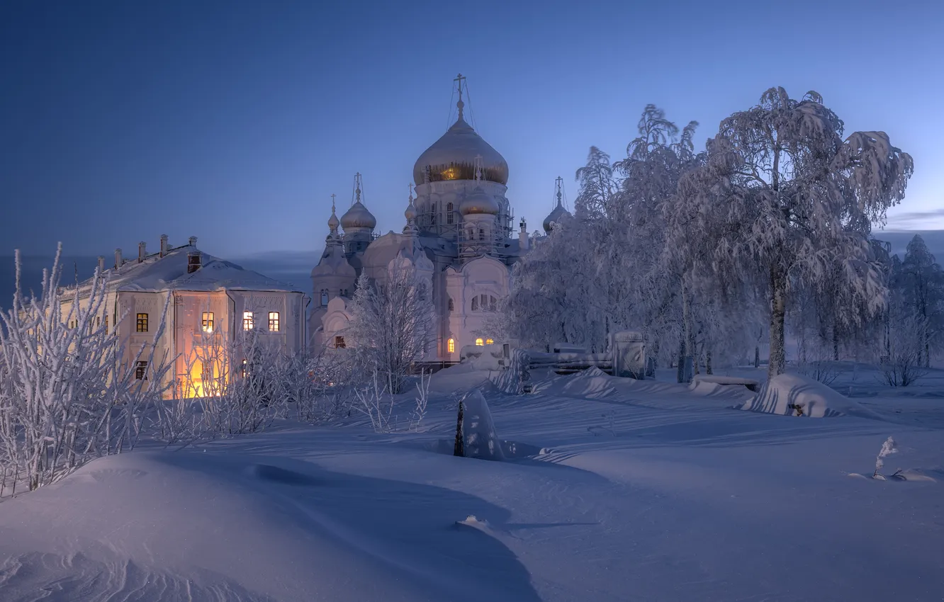 Photo wallpaper winter, snow, the snow, temple, Russia, Perm Krai, Maxim Evdokimov, White mountain