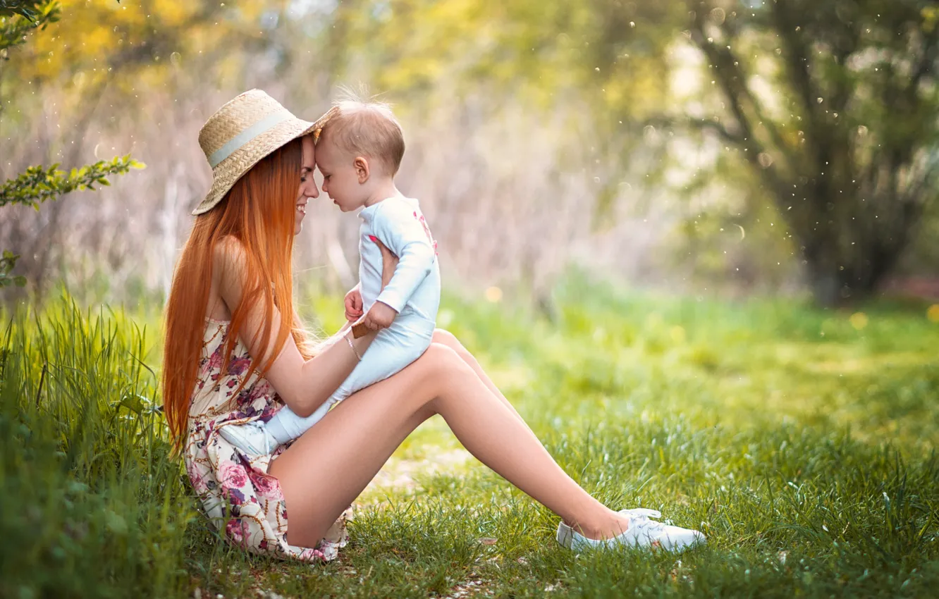 Photo wallpaper summer, nature, woman, baby, child, motherhood