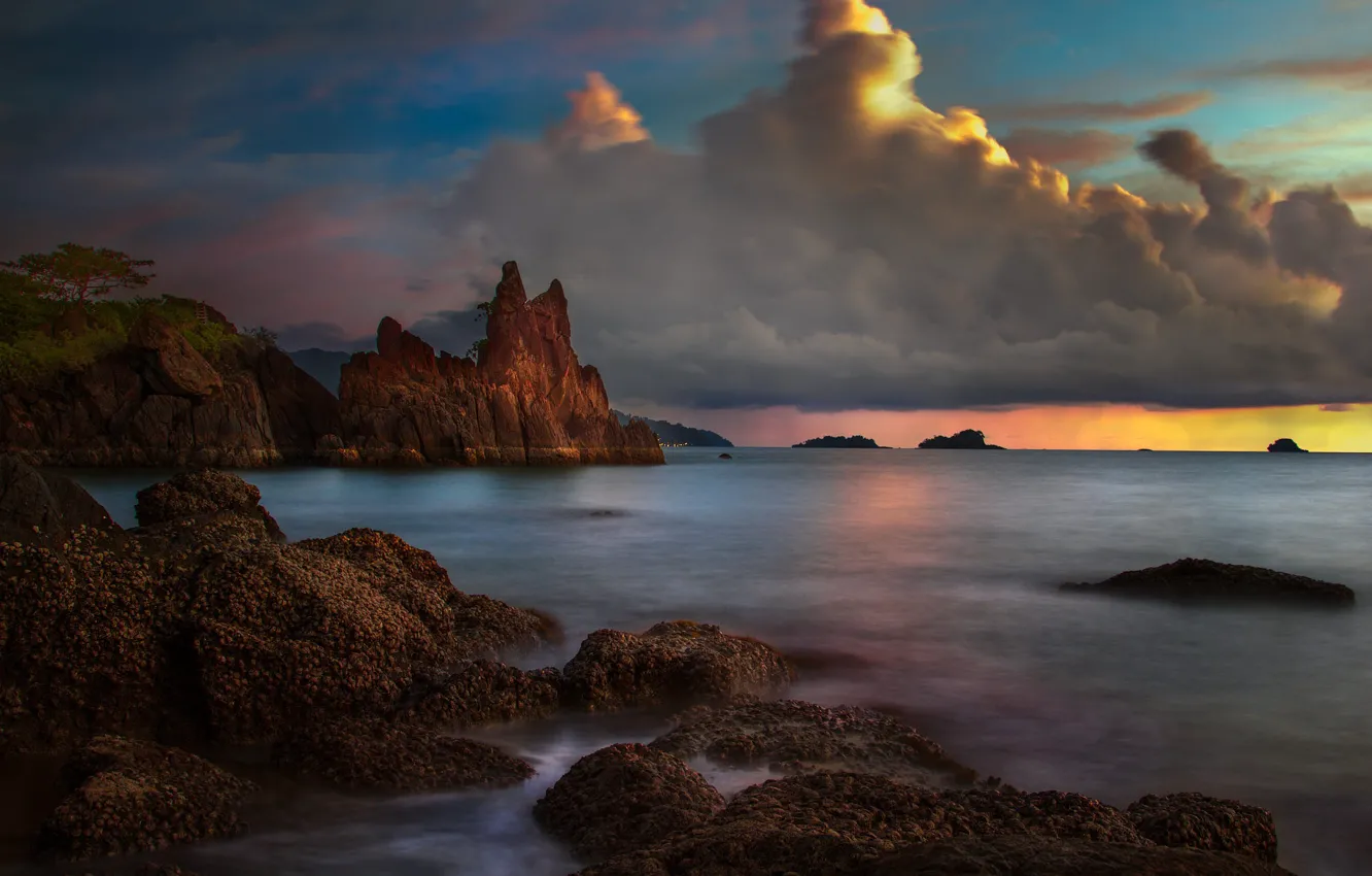 Photo wallpaper sea, clouds, landscape, nature, stones, rocks, the evening, Thailand