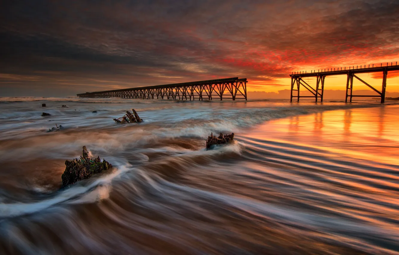 Photo wallpaper tide, shore, pierce, glow, the evening, UK, sea