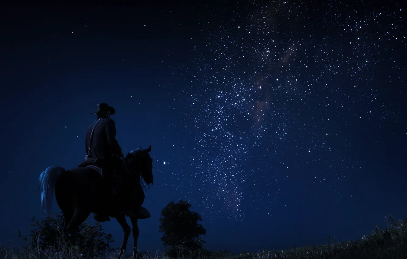Photo wallpaper sky, hat, nature, night, stars, Milky Way, digital art, CGI