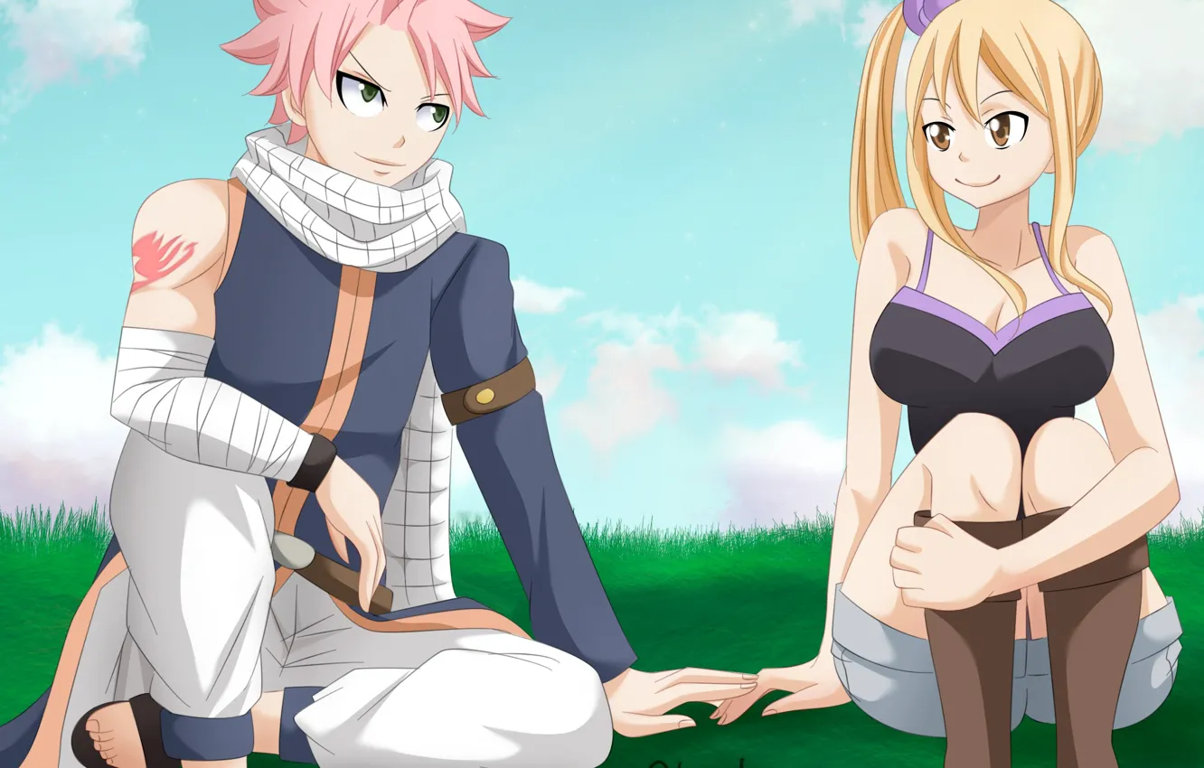 Photo wallpaper anime, art, Fairy Tail, Natsu, Lucy, Fairy tail