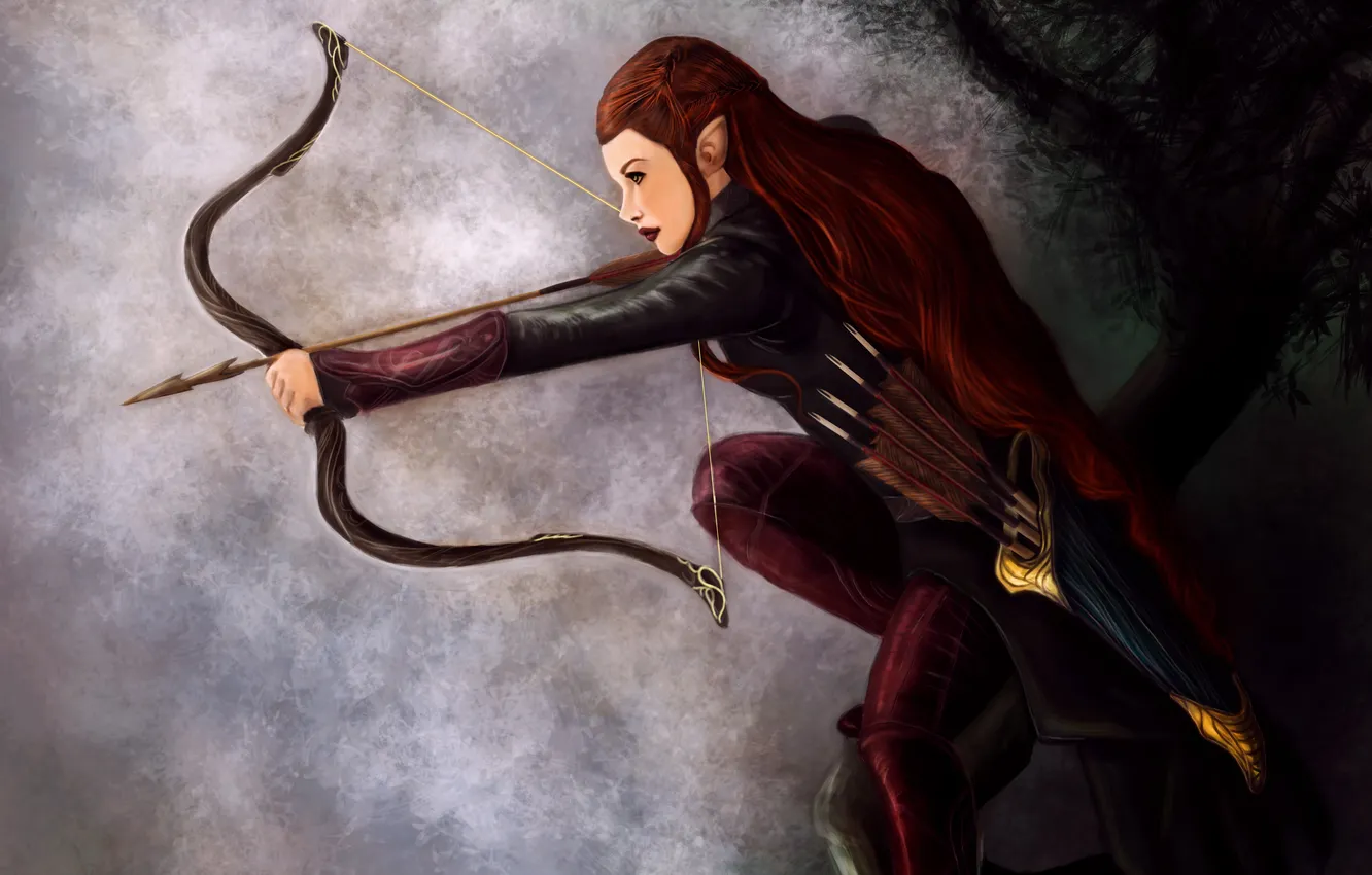 Photo wallpaper girl, bow, art, elf, Tauriel, The Hobbit: The Desolation Of Smaug, The Hobbit: The Desolation …