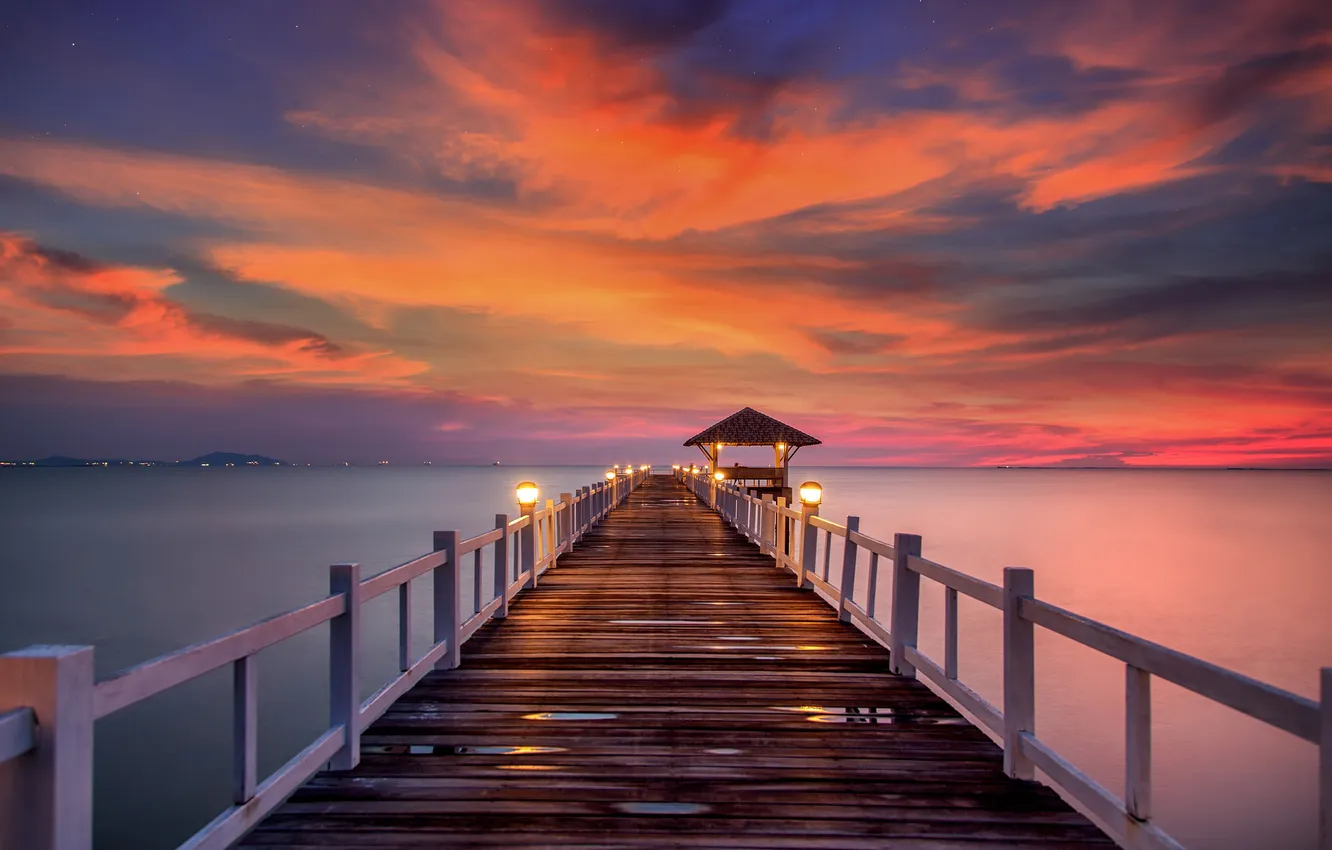 Photo wallpaper sea, the sky, the sun, landscape, sunset, nature, the ocean, dawn