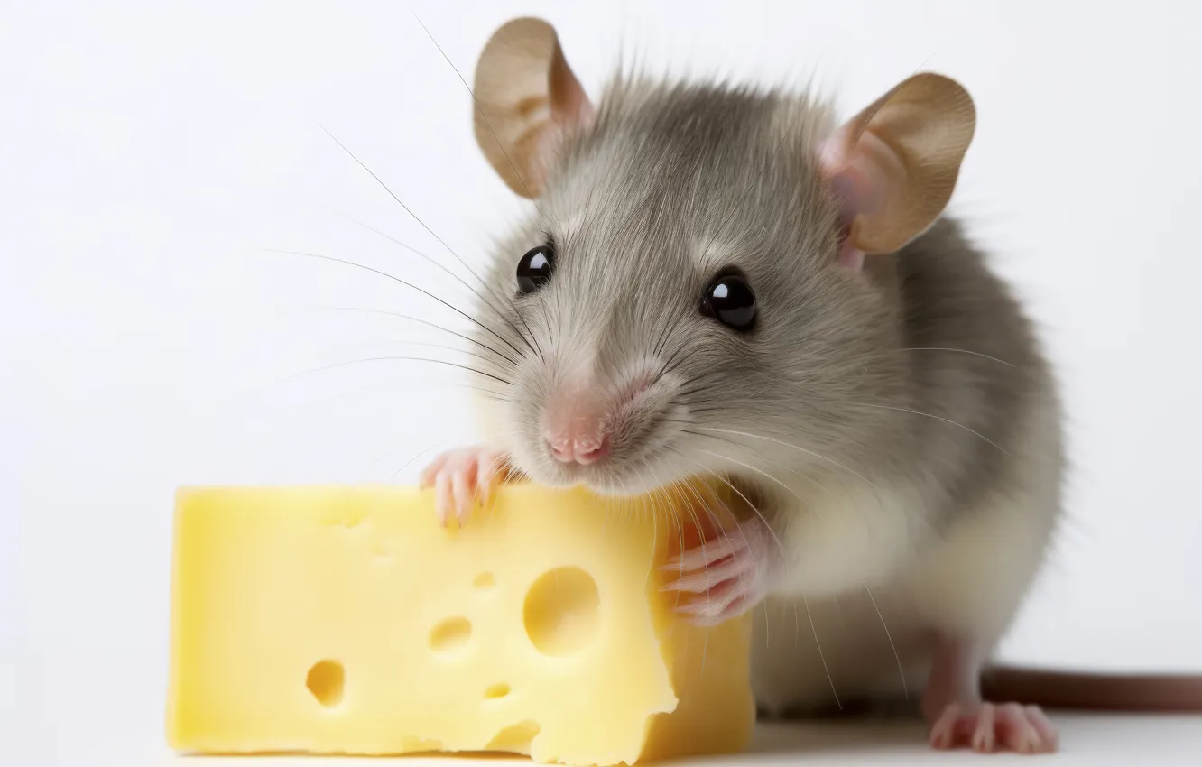 Photo wallpaper cheese, rat, eating, close up