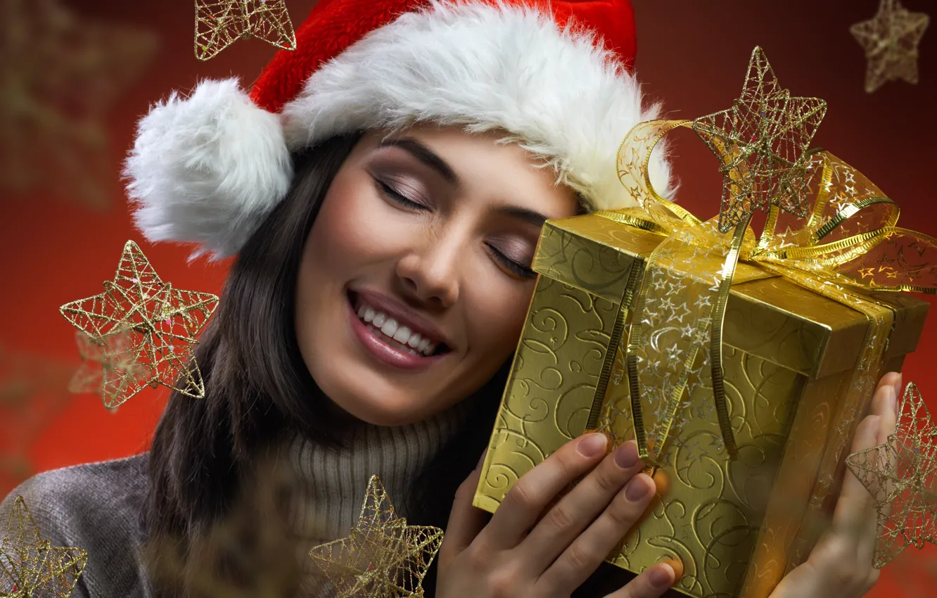 Photo wallpaper eyes, girl, decoration, holiday, woman, new year, Christmas, Christmas