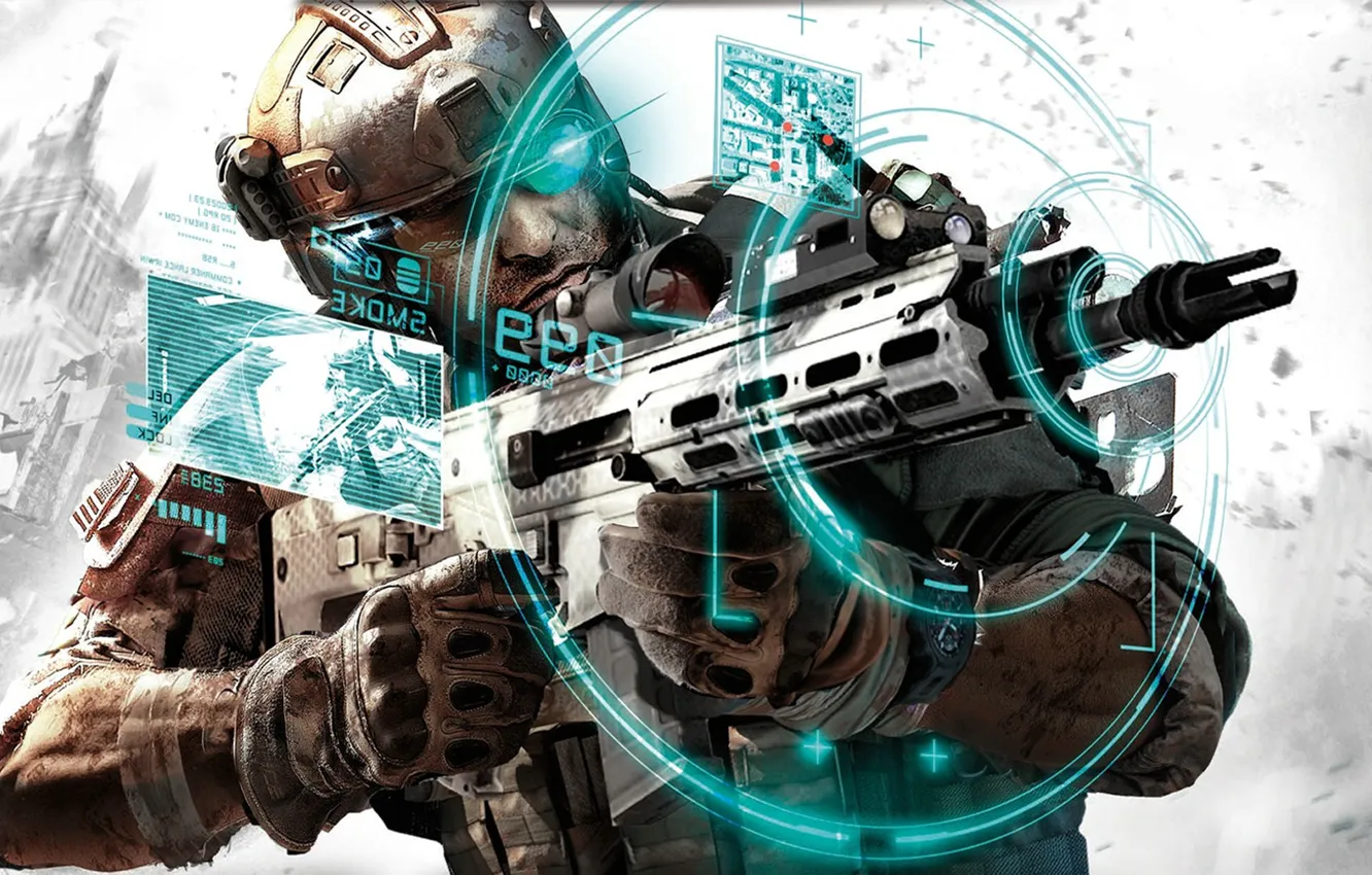 Photo wallpaper the city, weapons, interface, soldiers, machine, sight, Future Soldier, Ghost Recon