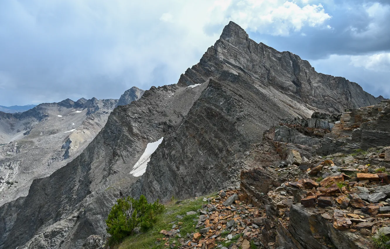 Photo wallpaper clouds, mountains, rocks