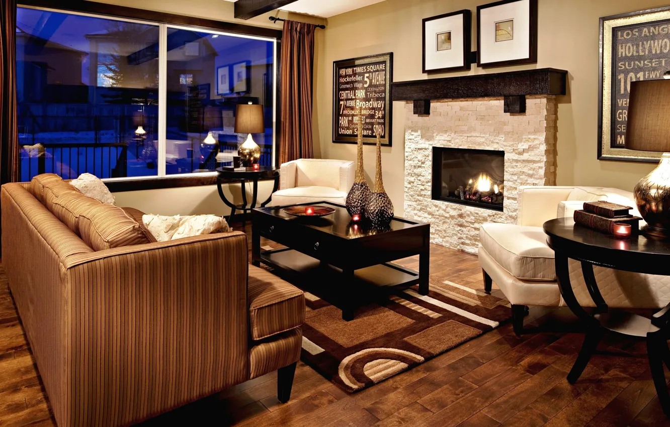 Photo wallpaper color, design, style, table, room, sofa, fire, furniture