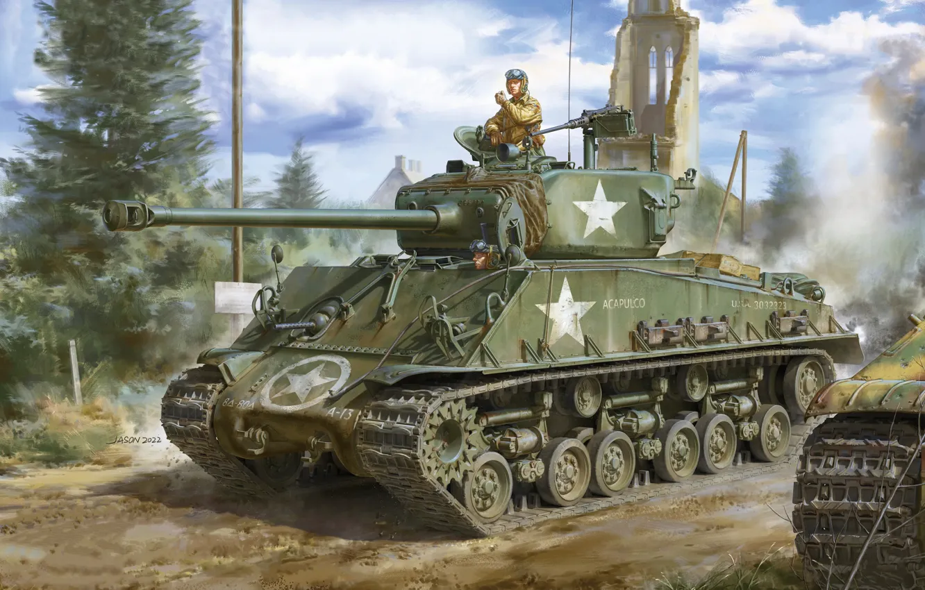 Photo wallpaper tank, USA, jason, US Army, average, M4A3E8 Sherman