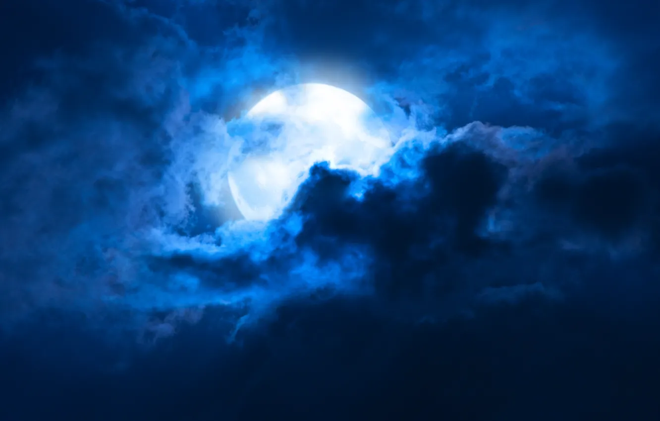Photo wallpaper the sky, clouds, landscape, night, The moon, moon, moonlight, sky