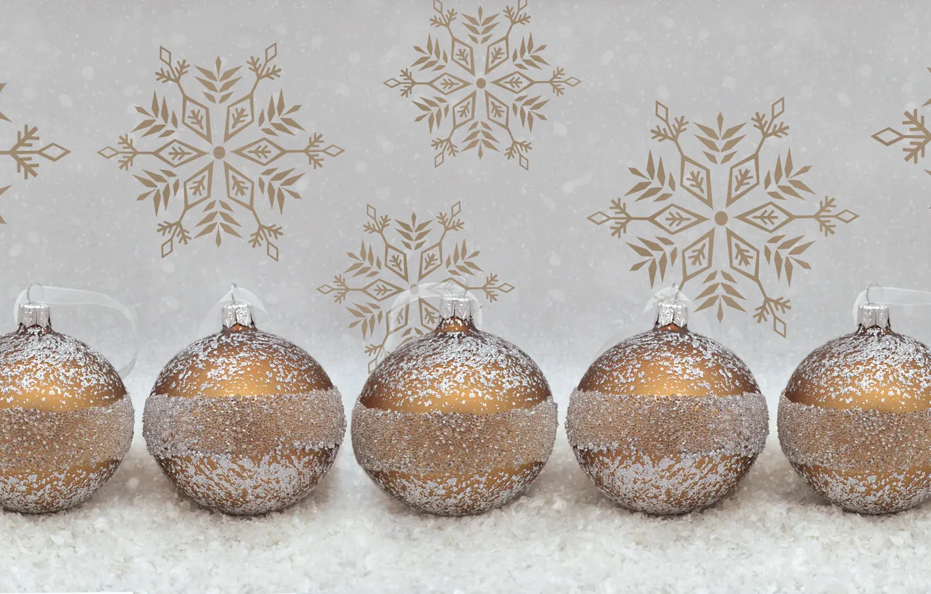 Photo wallpaper balls, snowflakes, holiday, Christmas, New year, Christmas decorations, new year decorations