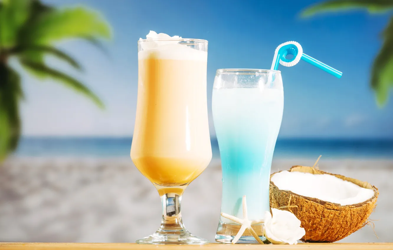 Photo wallpaper sea, beach, summer, stay, coconut, cocktail, summer, drinks